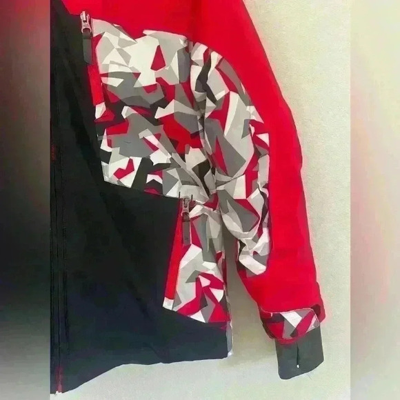 Spyder Red/White/Black Geometric Pattern Ski Coat Kids Size 14 - Picture 3 of 16